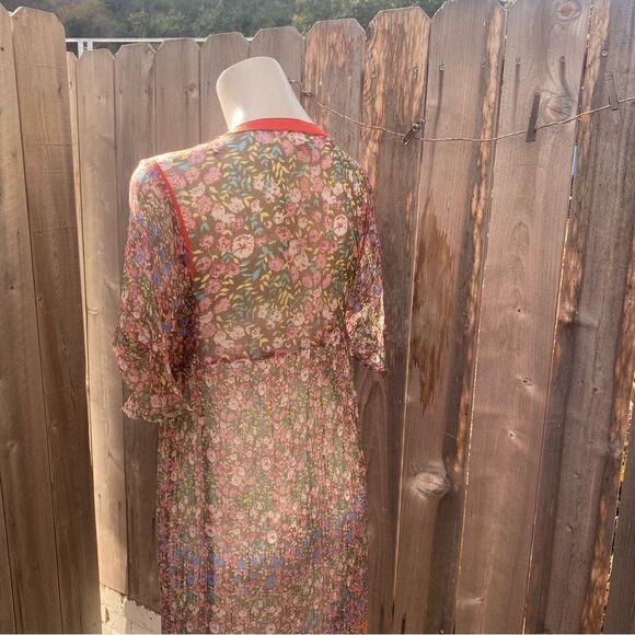 SUNDANCE Shadded Grove Floral Sheer Maxi Slip Dress Lace-up Neck Size M - Picture 11 of 12